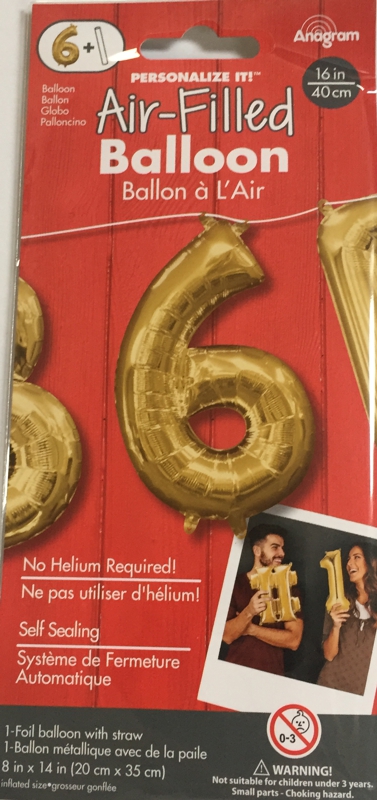 Balónek foliový narozeniny číslo 6 zlatý 35cm x 20cm